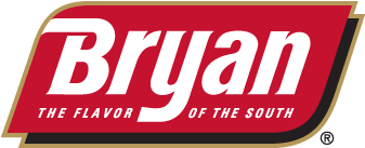 Graphic emblem featuring the word Bryan in bold white script on a red, slanted rectangular shape. Beneath the name, the tagline reads THE FLAVOR OF THE SOUTH in smaller white capital letters.